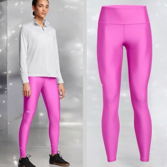 Under Armour UA Vivid Magenta Pink Tech HeatGear High Waisted Leggings Size 2XL - Picture 2 of 13
